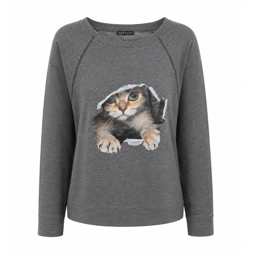 Cat Face Sweatshirt Women's  C.O.Z.Y. Brand Size S Novelty